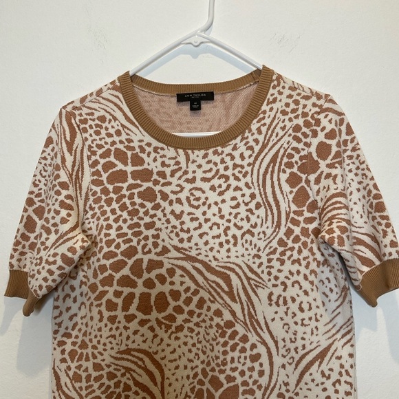 Ann Taylor Mixed Animal Print Knit Shift Dress Ribbed Trim Size M/P - Picture 3 of 12